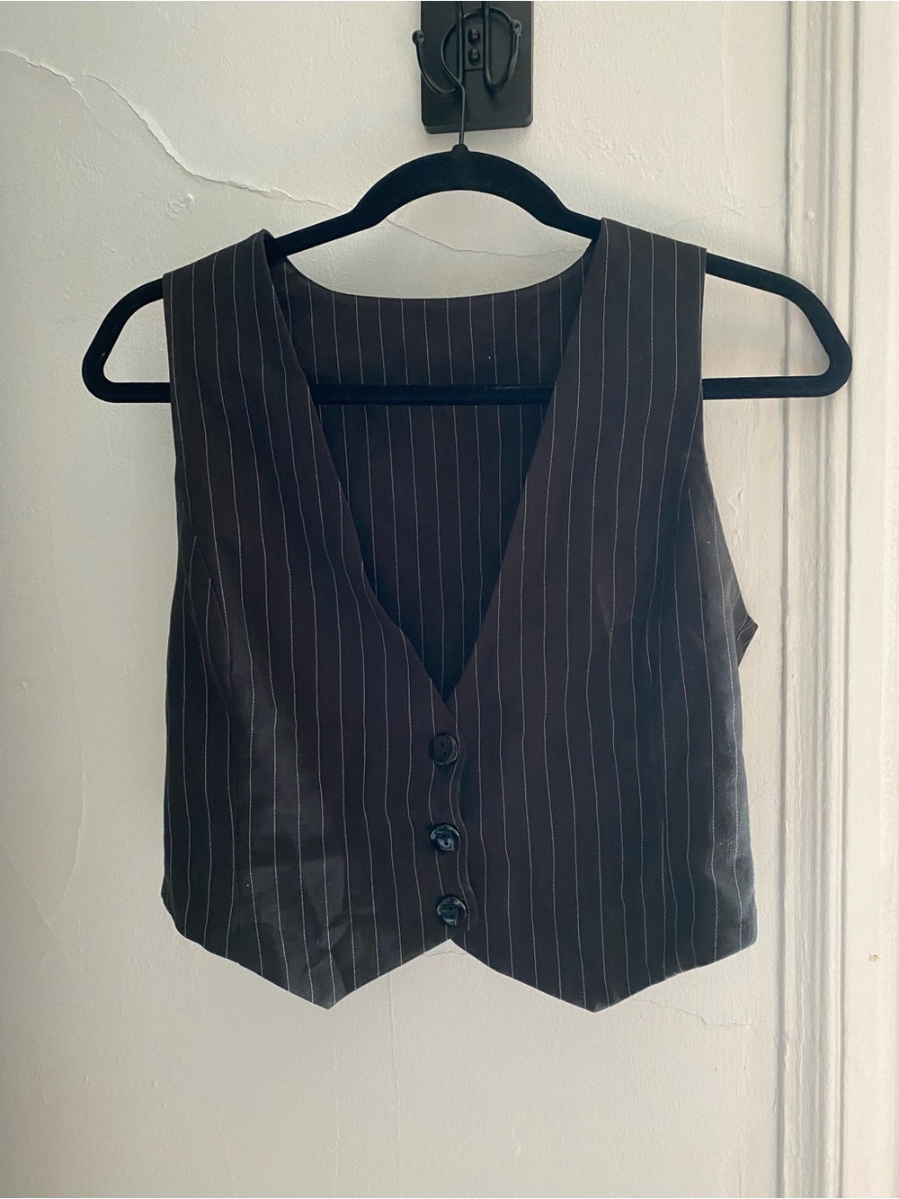Vintage Black Pinstripe Crop Vest
